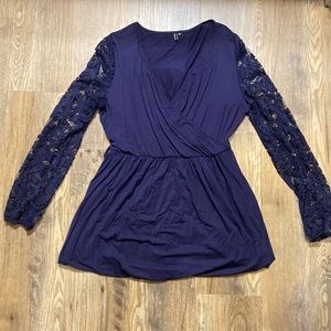 Womens Vintage Floral Lace Long Sleeve Faux Wrap V Neck Party Long Maxi Dress